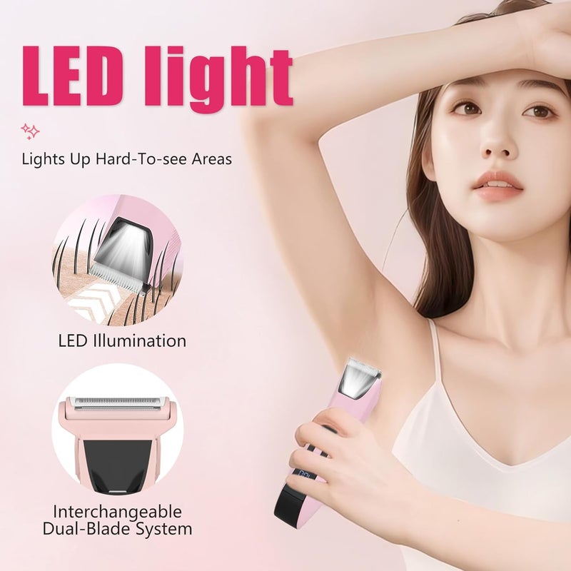 Bomic 2-in-1 Bikini Trimmer for Women - Electric Razor & Pubic Hair Shaver with LED Light & Display, IPX7 Waterproof, USB-C Fast Charge, Travel Lock, Ceramic Blades for Body/Underarm/Leg, Painless Grooming - Image 4